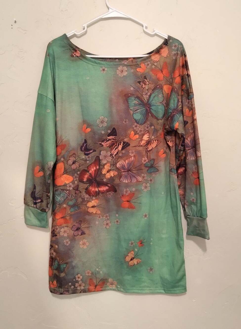 Light Green Butterfly Print Top.